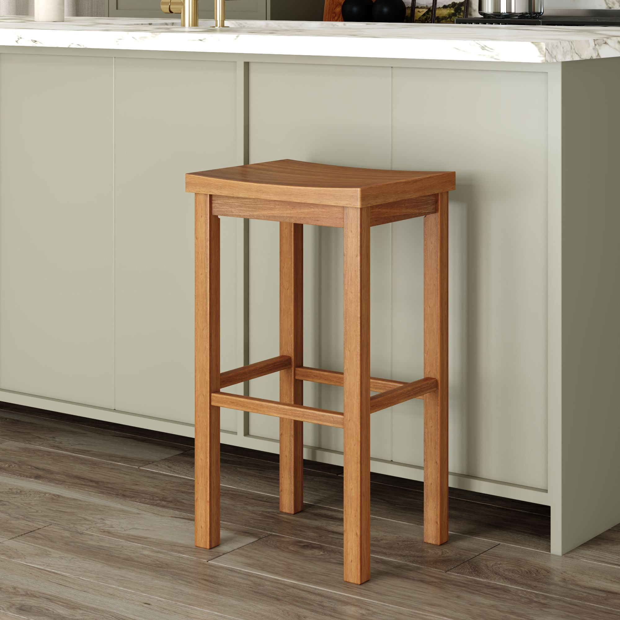 Now Furniture 30" Bar Stool, Wooden Backless Bar Height Kitchen Stool, Pecan