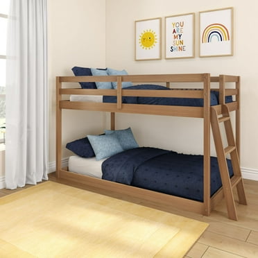 Now Furniture Low Bunk Bed for Kids, Twin over Twin, Engineered Wood, Textured Pecan