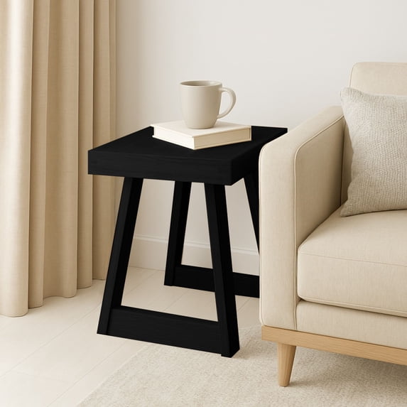 Now Furniture Side Table for Living Room, Farmhouse Style Solid Wood End Table, Black Wirebrush