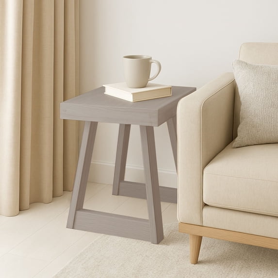 Now Furniture Side Table for Living Room, Farmhouse Style Solid Wood End Table, Seashell Wirebrush