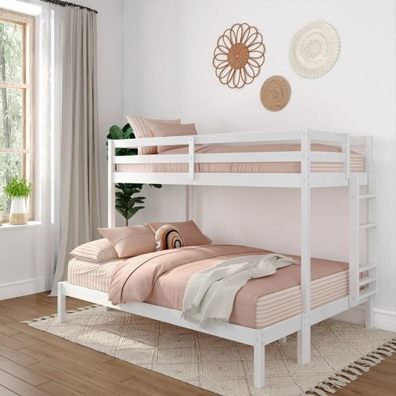 Now Furniture Wooden Twin XL over Queen Bunk Bed for Kids, Textured White