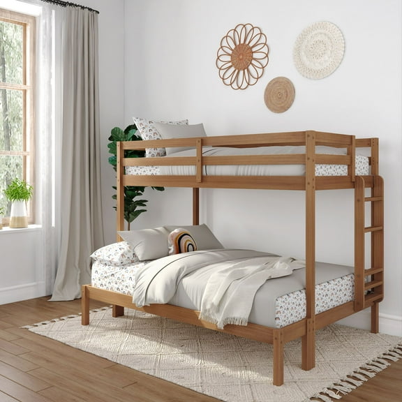 Now Furniture Wooden Twin over Full Bunk Bed for Kids, Textured Pecan