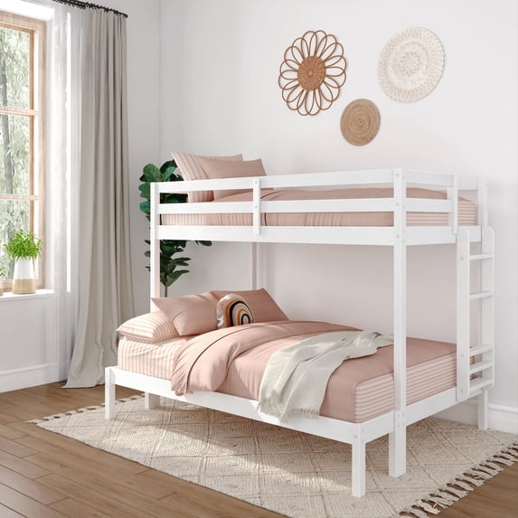 Now Furniture Wooden Twin over Full Bunk Bed for Kids, Textured White