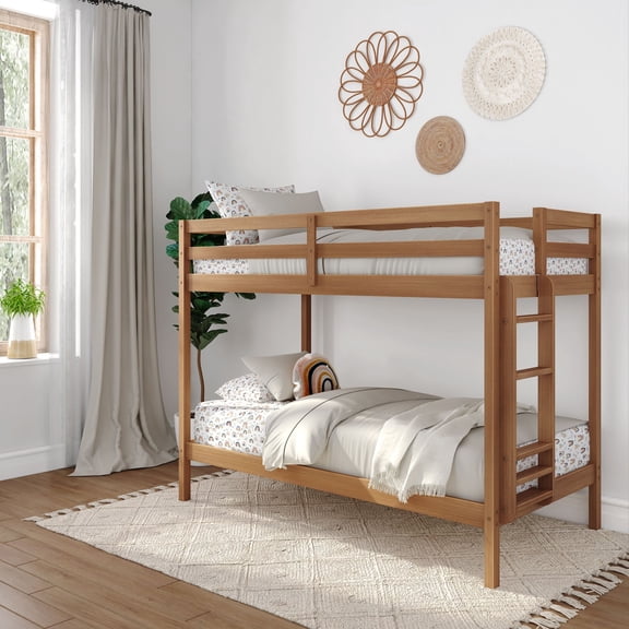 Now Furniture Wooden Twin over Twin Bunk Bed for Kids, Pecan
