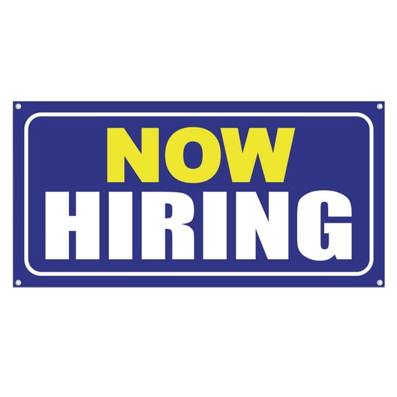 Now Hiring 13 oz Heavy Duty Vinyl Banner Outdoor/Indoor Help Wanted Sign for Business, Storefront, Advertising Multiple Sizes & Colors Single-Sided with Metal Grommets (5x1.5 Ft, Mixed)