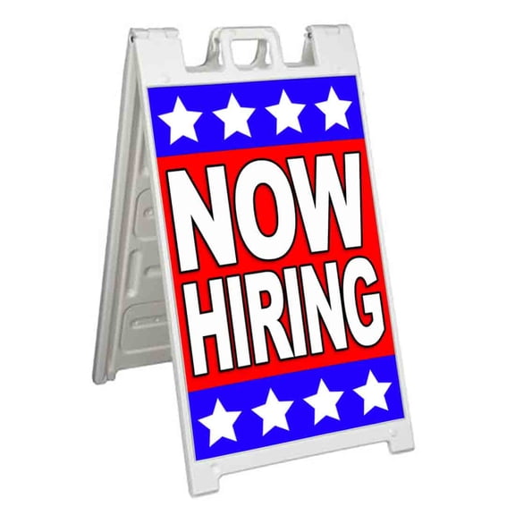 Now Hiring (24" X 36") Standard A-Frame Signicade, Includes Decal Applied To Stand
