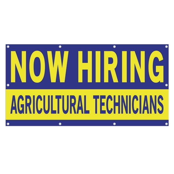 Now Hiring Agricultural Technicians 13 oz Heavy Duty Vinyl Banner Jobs Available Help Wanted Sign for Business Advertising Single-Sided with Metal Grommets (4x8 ft, Bl & Ye)