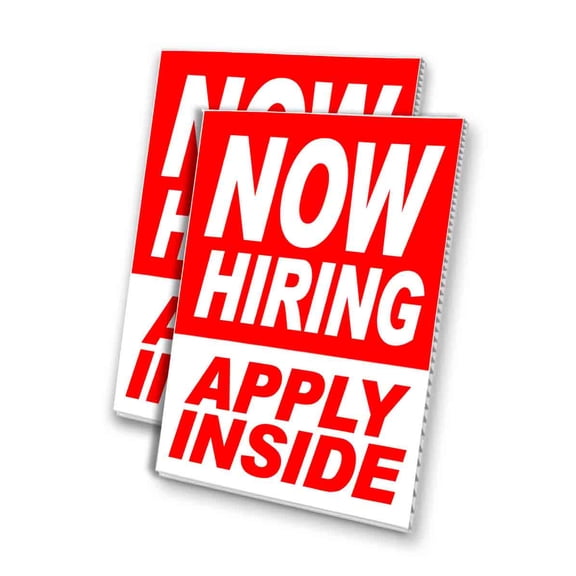 Now Hiring Apply Inside (24" X 36") 4mm Corrugated Plastic Panel, Graphics Applied To 1 Side (Pk of 2)