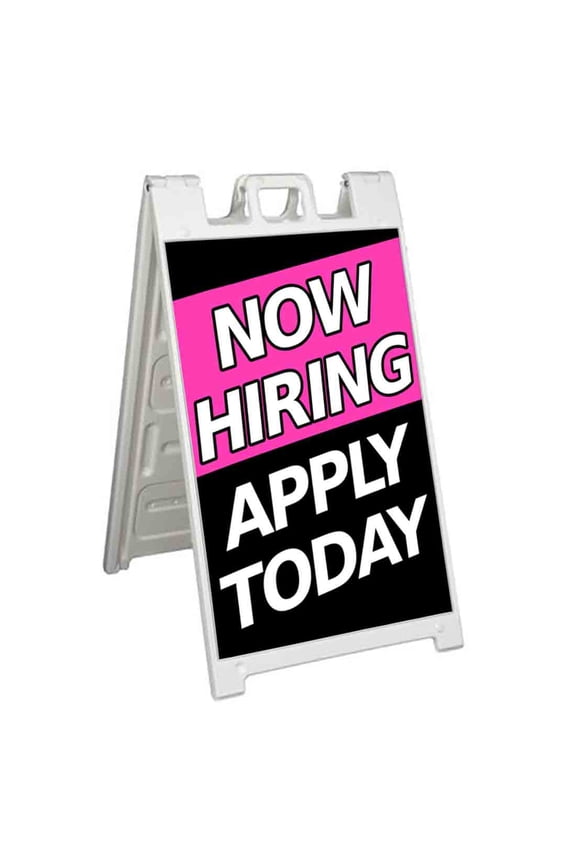 Now Hiring Apply Today (24" X 36") Standard A-Frame Signicade, Includes Decal Applied To Stand
