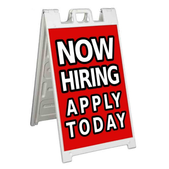 Now Hiring Apply Today (24" X 36") Standard A-Frame Signicade, Includes Decal Applied To Stand