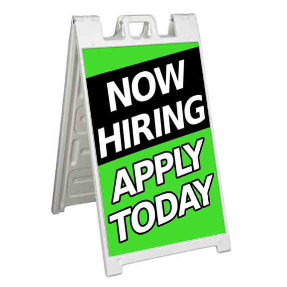 Now Hiring Apply Today (24" X 36") Standard A-Frame Signicade, Includes Decal Applied To Stand