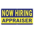 thumbnail image 1 of Now Hiring Appraiser 13 oz Heavy Duty Vinyl Banner Appraiser Jobs Available Appraiser Help Wanted Sign for Business Indoor/Outdoor Single-Sided with Metal Grommets (2x5 ft, Bl & Ye), 1 of 6