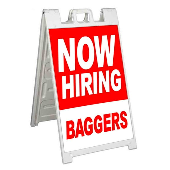Now Hiring Baggers (24" X 36") Standard A-Frame Signicade, Includes Decal Applied To Stand