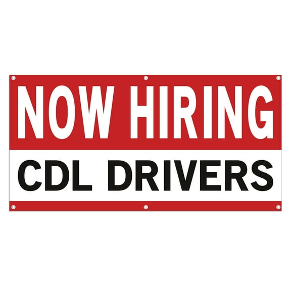 Now Hiring CDL Drivers 13 oz Heavy Duty Vinyl Banner Commercial Driver Jobs Available Help Wanted Sign for Business Advertising Indoor/Outdoor Single-Sided with Metal Grommets (1.5x5 ft, Wh & Re & Bk)
