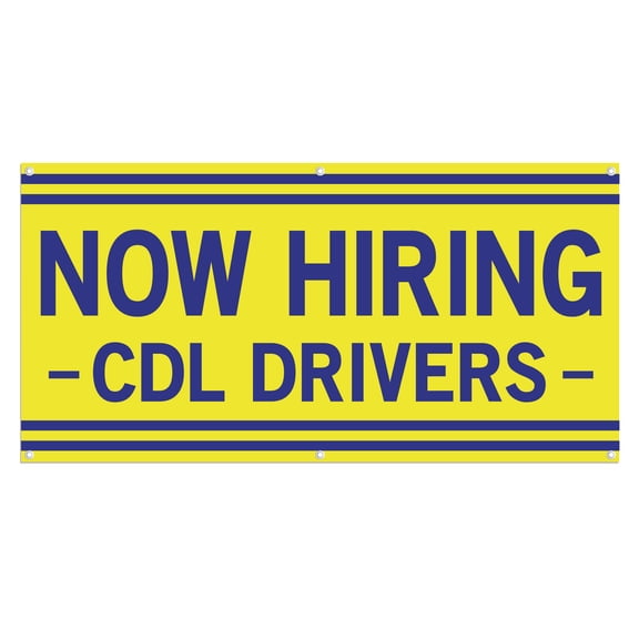 Now Hiring CDL Drivers 13 oz Heavy Duty Vinyl Banner Indoor/Outdoor Help Wanted Sign for Business Storefront Advertising Single-Sided with Metal Grommets (1.5x5 ft, Ye & Bl)