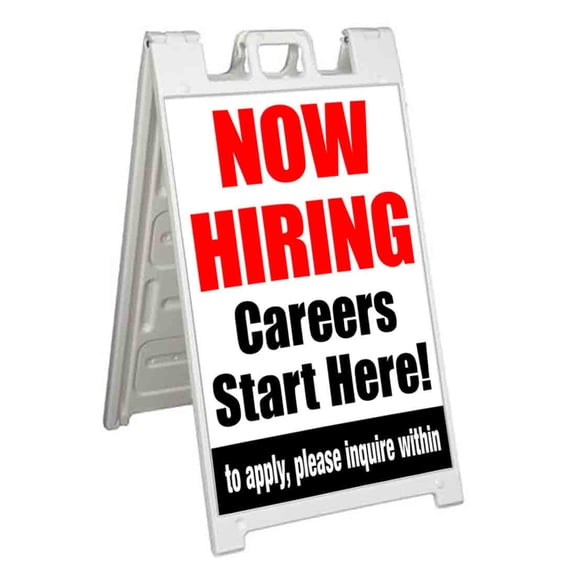 Now Hiring Careers Start Here (24" X 36") Standard A-Frame Signicade, Includes Decal Applied To Stand
