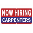 thumbnail image 1 of Now Hiring Carpenters 13 oz Heavy Duty Vinyl Banner Carpenter Jobs Available Help Wanted Sign for Business Advertising Indoor/Outdoor Single-Sided with Metal Grommets (2x5 ft, Re & Wh & Bl), 1 of 6