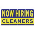 thumbnail image 1 of Now Hiring Cleaners 13 oz Heavy Duty Vinyl Banner Cleaning Jobs Available Housekeeper Help Wanted Sign for Business Advertising Indoor/Outdoor Single-Sided with Metal Grommets (4x10 ft, Bl & Ye), 1 of 6