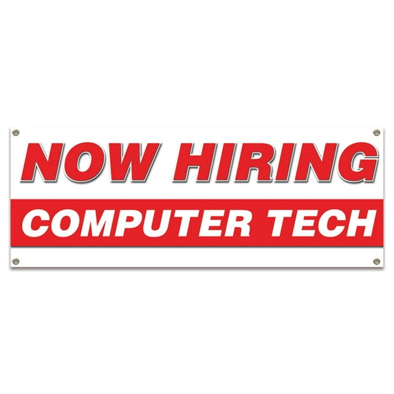 Now Hiring Computer Tech| 48" X 120" Banner | Apply Inside Employment Help Wanted | Made in The USA