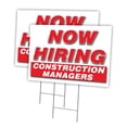 thumbnail image 1 of Now Hiring Construction Managers 2 Pack Of 12" x 16" Yard Sign & Stake | Advertise Your Business | Stake Included Image On Both Sides | Made in The USA, 1 of 3
