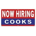 thumbnail image 1 of Now Hiring Cooks 13 oz Heavy Duty Vinyl Banner Cook Jobs Available Line Cook Help Wanted Sign for Business Advertising Indoor/Outdoor Single-Sided with Metal Grommets (2x5 ft, Re & Wh & Bl), 1 of 6