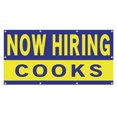 thumbnail image 1 of Now Hiring Cooks 13 oz Heavy Duty Vinyl Banner Cook Jobs Available Line Cook Help Wanted Sign for Business Advertising Indoor/Outdoor Single-Sided with Metal Grommets (4x8 ft, Bl & Ye), 1 of 6