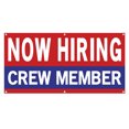 thumbnail image 1 of Now Hiring Crew Member 13 oz Heavy Duty Vinyl Banner Crew Member Jobs Available Help Wanted Sign for Business Advertising Indoor/Outdoor Single-Sided with Metal Grommets (1.5x5 ft, Re & Wh & Bl), 1 of 6