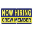 thumbnail image 1 of Now Hiring Crew Member 13 oz Heavy Duty Vinyl Banner Crew Member Jobs Available Help Wanted Sign for Business Advertising Indoor/Outdoor Single-Sided with Metal Grommets (1.5x5 ft, Bl & Ye), 1 of 6
