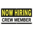 thumbnail image 1 of Now Hiring Crew Member 13 oz Heavy Duty Vinyl Banner Crew Member Jobs Available Help Wanted Sign for Business Advertising Indoor/Outdoor Single-Sided with Metal Grommets (1.5x5 ft, Bk & Wh & Ye), 1 of 6