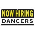 thumbnail image 1 of Now Hiring Dancers 13 oz Heavy Duty Vinyl Banner Dancer Jobs Available Help Wanted Sign for Business Advertising Indoor/Outdoor Single-Sided with Metal Grommets (4x6 ft, Bk & Wh & Ye), 1 of 6