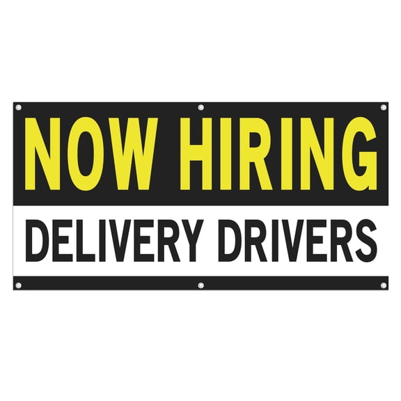 Now Hiring Delivery Drivers 13 oz Heavy Duty Vinyl Banner Delivery Driver Jobs Available Help Wanted Sign for Business Indoor/Outdoor Single-Sided with Metal Grommets(1.5x5 ft, Bk & Wh & Ye)