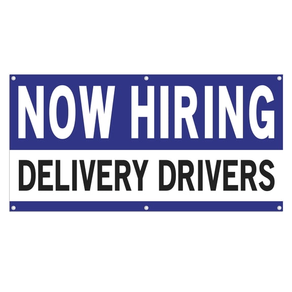 Now Hiring Delivery Drivers 13 oz Heavy Duty Vinyl Banner Delivery Driver Jobs Available Help Wanted Sign for Business Indoor/Outdoor Single-Sided with Metal Grommets(1.5x5 ft, Wh & Bl & Bk)