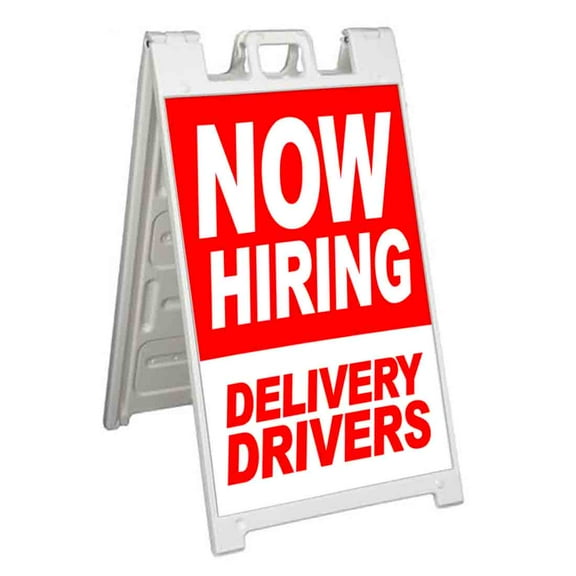Now Hiring Delivery Drivers (24" X 36") Standard A-Frame Signicade, Includes Decal Applied To Stand
