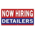 thumbnail image 1 of Now Hiring Detailers 13 oz Heavy Duty Vinyl Banner Jobs Available Auto Detailing Help Wanted Sign for Business Advertising Indoor/Outdoor Single-Sided with Metal Grommets (1.5x5 ft, Re & Wh & Bl), 1 of 6