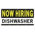 thumbnail image 1 of Now Hiring Dishwasher 13 oz Heavy Duty Vinyl Banner Dishwasher Jobs Available Help Wanted Sign for Business Advertising Indoor/Outdoor Single-Sided with Metal Grommets (4x10 ft, Bk & Wh & Ye), 1 of 6