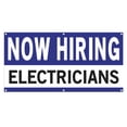 thumbnail image 1 of Now Hiring Electricians 13 oz Heavy Duty Vinyl Banner Electrician Jobs Available Help Wanted Sign for Business Advertising Indoor/Outdoor Single-Sided with Metal Grommets (3x5 ft, Wh & Bl & Bk), 1 of 6