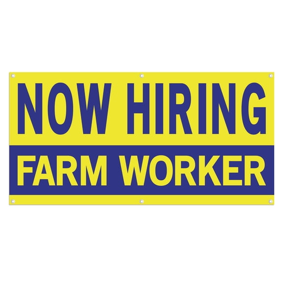 Now Hiring Farm Worker 13 oz Heavy Duty Vinyl Banner Roustabout Jobs Available General Laborer Help Wanted Sign for Business Indoor/Outdoor Single-Sided with Metal Grommets (2x5 ft, Ye & Bl)