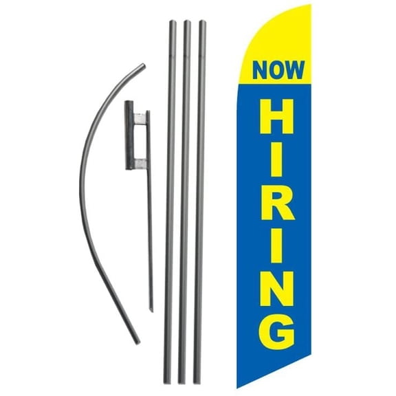 Now Hiring Flag Advertising Feather Banner Swooper Flag Sign with Flag Pole Kit and Ground Stake