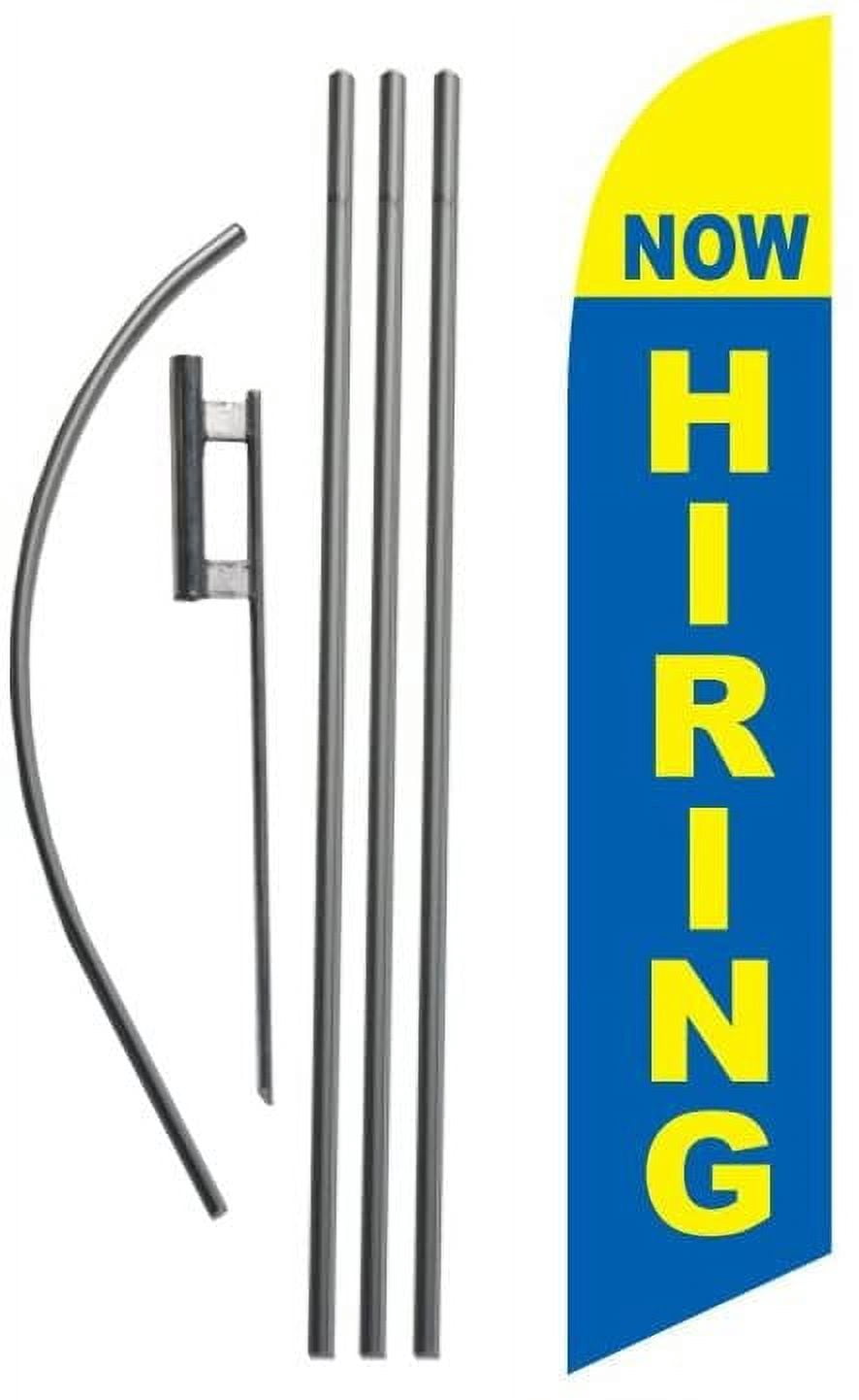 Now Hiring Flag Advertising Feather Banner Swooper Flag Sign with Flag Pole Kit and Ground Stake