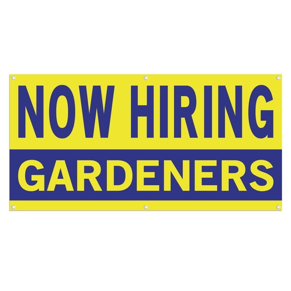 Now Hiring Gardeners 13 oz Heavy Duty Vinyl Banner Jobs Available Groundskeeper Help Wanted Sign for Business Advertising Indoor/Outdoor Single-Sided with Metal Grommets (1.5x5 ft, Ye & Bl)