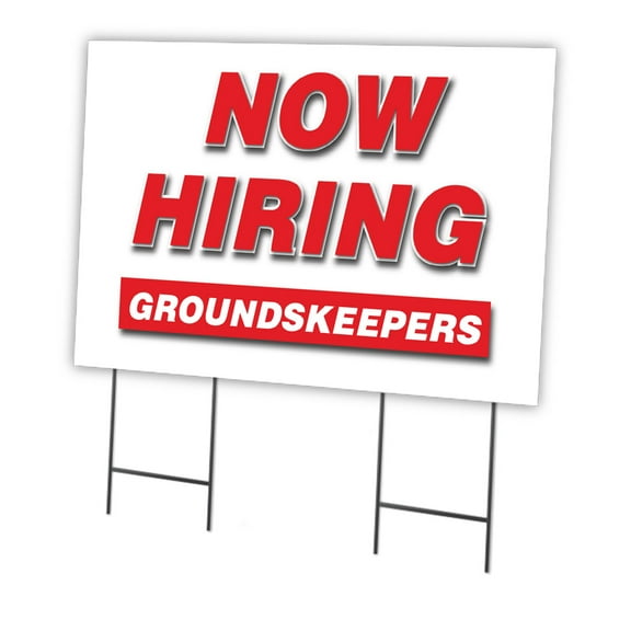 Now Hiring Groundskeepers 24" x 36" Yard Sign & Stake | Advertise Your Business | Stake Included Image On Front Only | Made in The USA