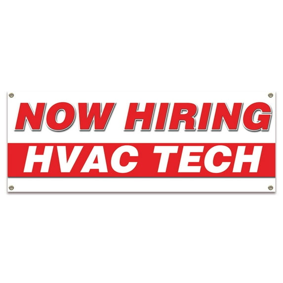 Now Hiring HVAC Tech| 36" X 96" Banner | Apply Inside Employment Help Wanted | Made in The USA