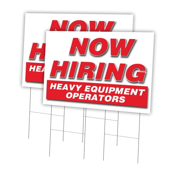 Now Hiring Heavy Equipment Operators 2 Pack Of 24" x 36" Yard Sign & Stake | Advertise Your Business | Stake Included Image On Front Only | Made in The USA