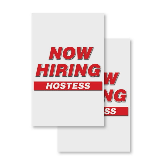 Now Hiring Hostess (2-PACK) 24" x 36" Vinyl Decals | Sign Insert Peel & Stick Decals Stickers Window Signs