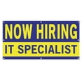 thumbnail image 1 of Now Hiring IT Specialist 13 oz Heavy Duty Vinyl Banner IT Specialist Jobs Available Help Wanted Sign for Business Advertising Indoor/Outdoor Single-Sided with Metal Grommets (4x6 ft, Bl & Ye), 1 of 6