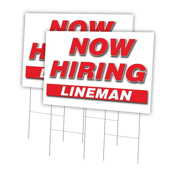 Now Hiring Lineman 2 Pack Of 24" x 36" Yard Sign & Stake | Advertise Your Business | Stake Included Image On Both Sides | Made in The USA