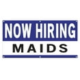 thumbnail image 1 of Now Hiring Maids 13 oz Heavy Duty Vinyl Banner House Cleaner Jobs Available Housekeeper Help Wanted Sign for Business Advertising Indoor/Outdoor Single-Sided w/ Metal Grommets (1.5x5 ft, Wh & Bl & Bk), 1 of 6