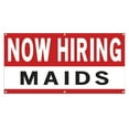 thumbnail image 1 of Now Hiring Maids 13 oz Heavy Duty Vinyl Banner House Cleaner Jobs Available Housekeeper Help Wanted Sign for Business Advertising Indoor/Outdoor Single-Sided w/ Metal Grommets (1.5x5 ft, Wh & Re & Bk), 1 of 6