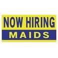 thumbnail image 1 of Now Hiring Maids 13 oz Heavy Duty Vinyl Banner House Cleaner Jobs Available Housekeeper Help Wanted Sign for Business Advertising Indoor/Outdoor Single-Sided w/ Metal Grommets (3x5 ft, Ye & Bl), 1 of 6