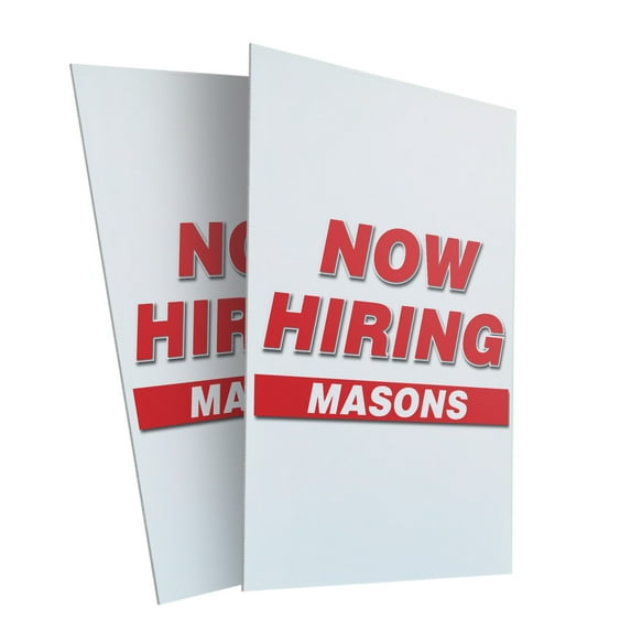 Now Hiring Masons (2-PACK) 24" x 36" Plastic Signs | Sign Insert 4mm Corrugated Plastic Signs Storefront Window Poster